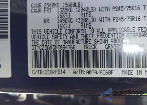 2022 Toyota Tacoma Sr V6 z USA, uszkodzony, nr VIN 3TYCZ5AN3NT084768